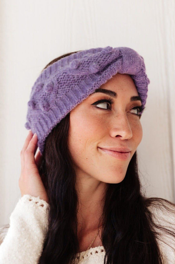 Pom Knit Head Wrap In Periwinkle (Ships in 1-2 weeks)