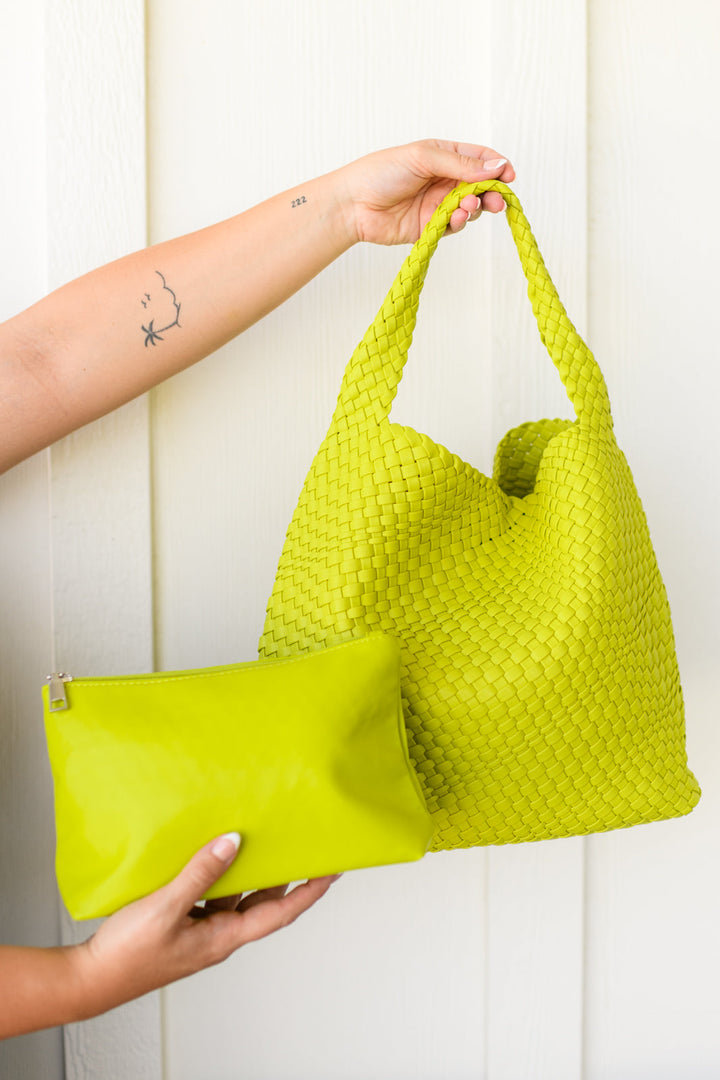 Woven and Worn Tote and Clutch in Citron