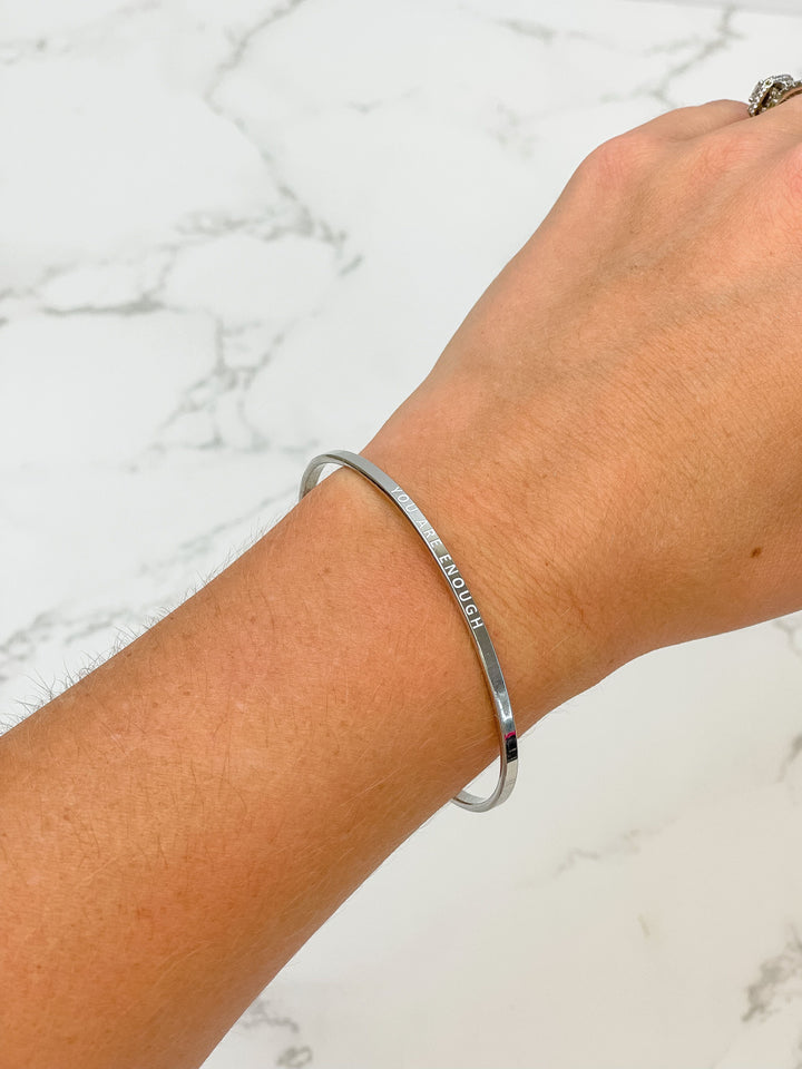 'You Are Enough' Silver Sentiment Bracelet - White