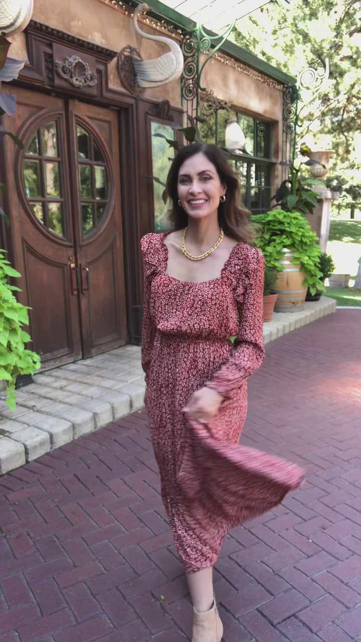 First Kiss Long Sleeve Maxi Dress In Rust