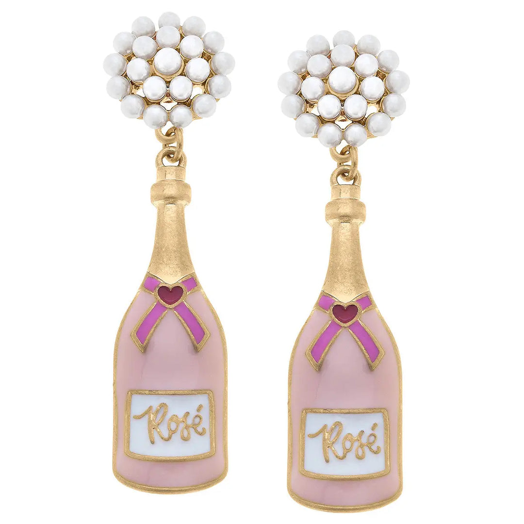 Valentine's Rose Bottle Pearl Cluster Drop Earrings