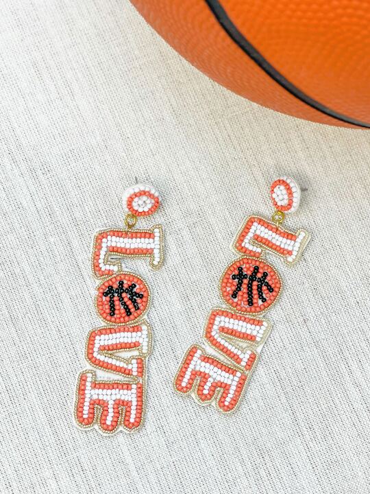 Basketball 'Love' Beaded Dangle Earrings