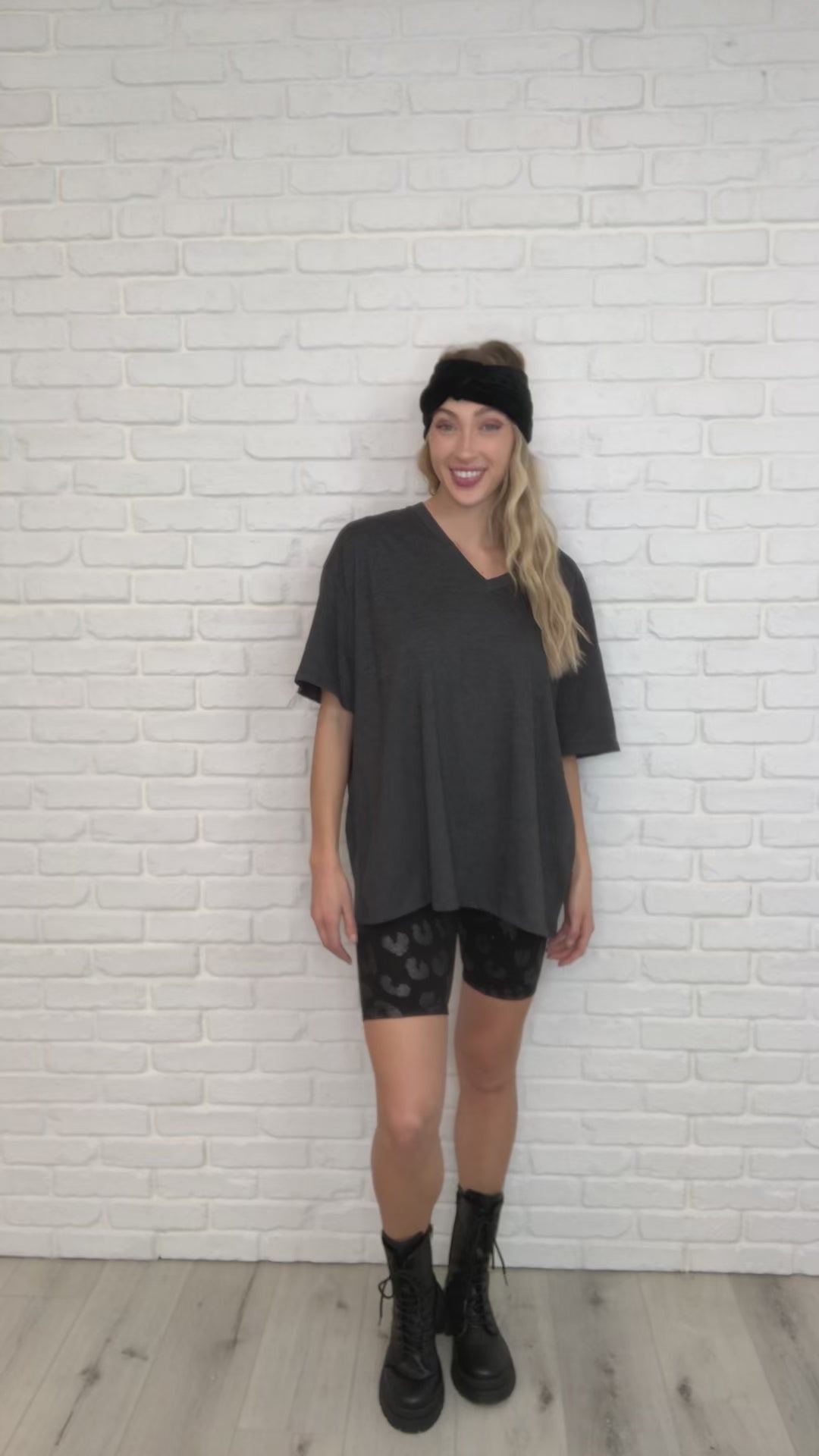 Boxy V Neck Boyfriend Tee In Charcoal (Ships in 1-2 Weeks)