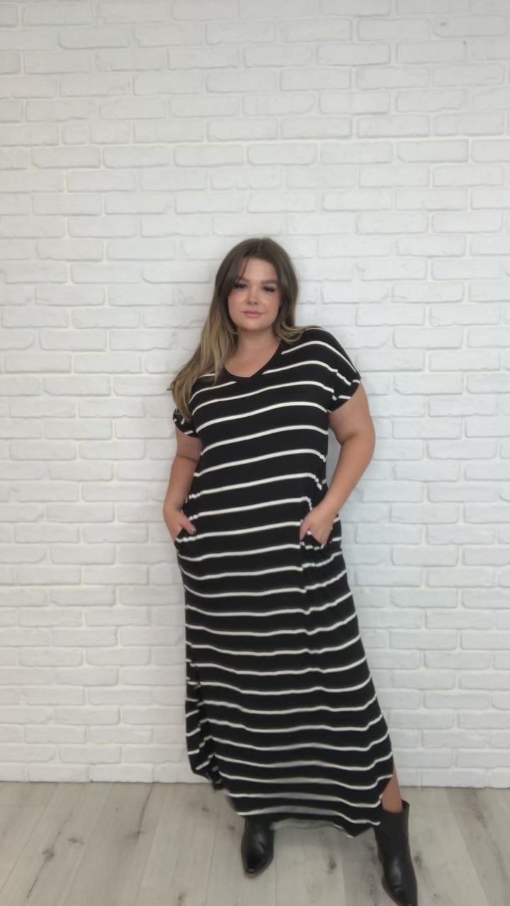 Striped Maxi Dress In Black