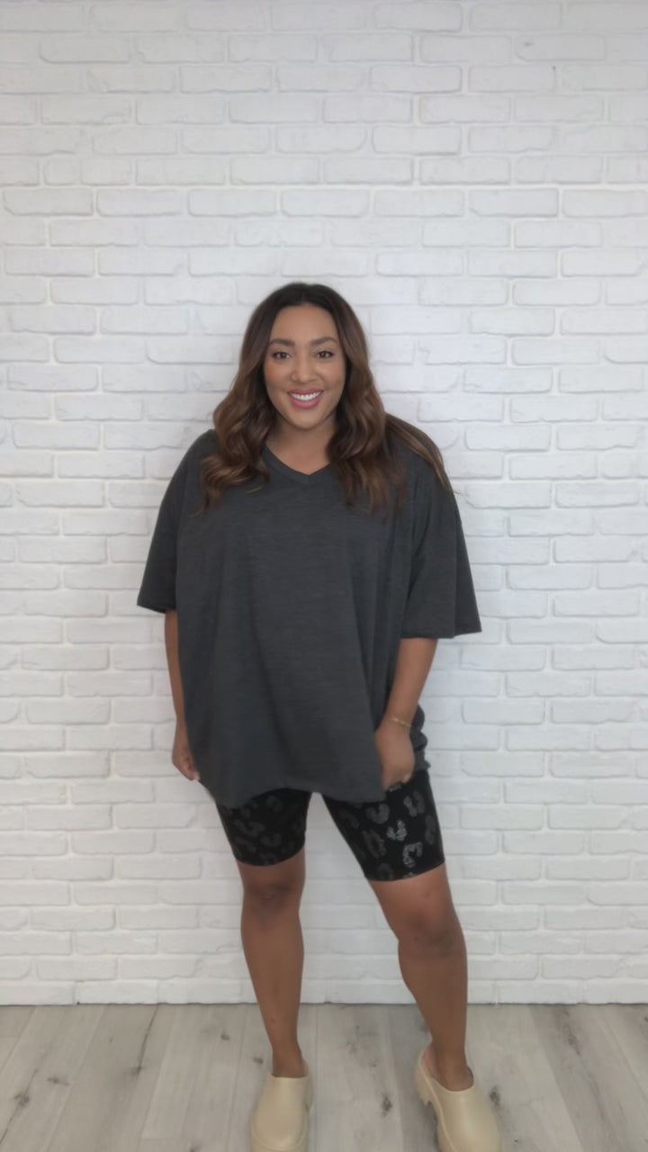 Boxy V Neck Boyfriend Tee In Charcoal (Ships in 1-2 Weeks)