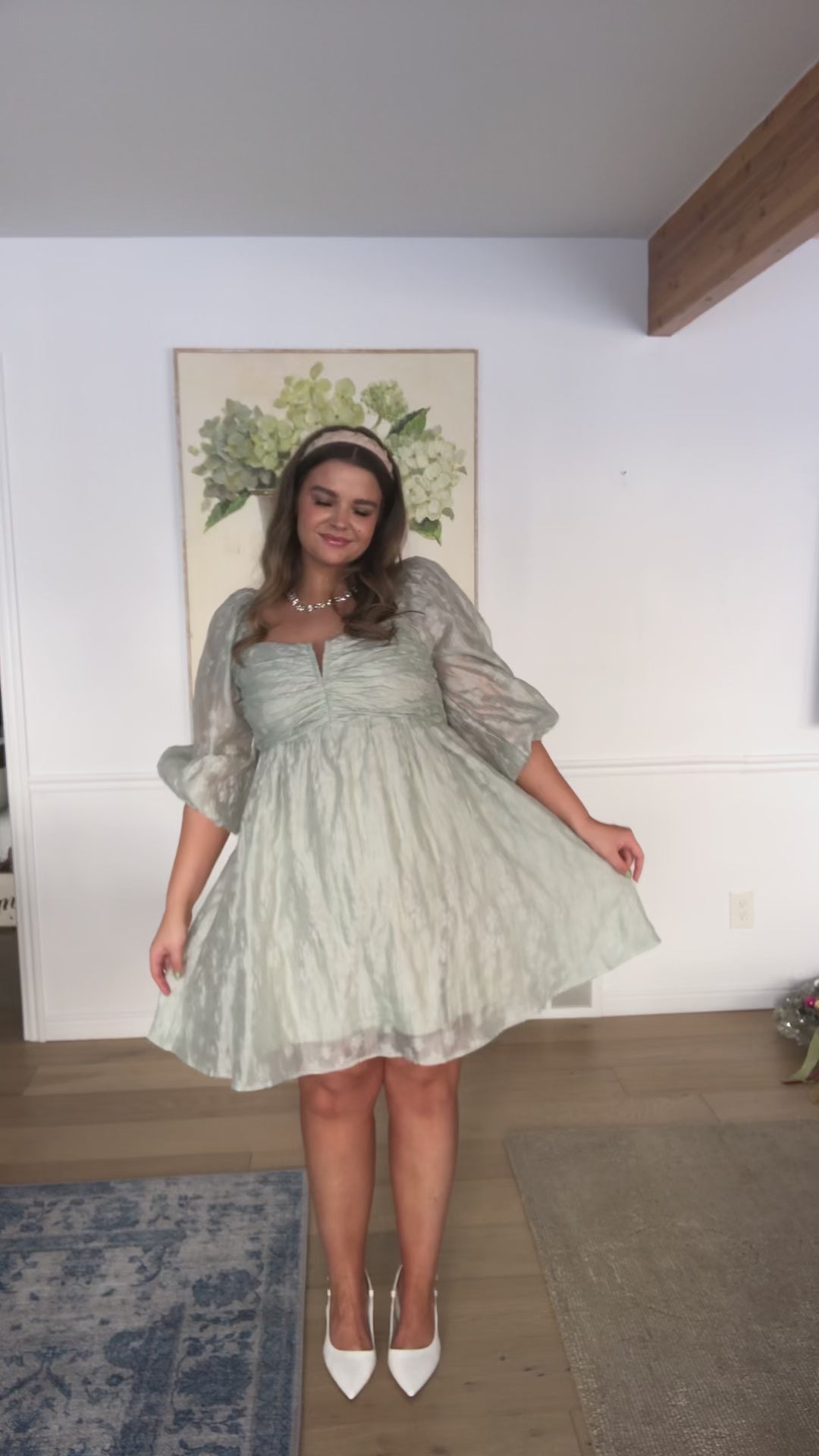 Spotting Fairies Puff Sleeve Dress in Sage