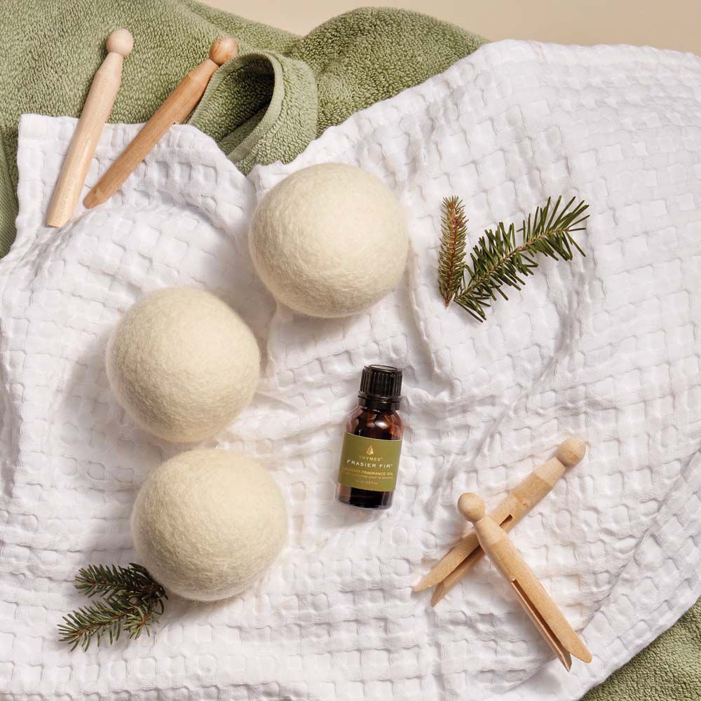 Frasier Fir Wool Dryer Balls & Laundry Fragrance Oil Set by Thymes