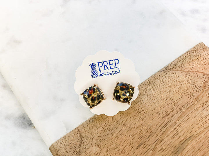 Glitter Leopard Stud Earrings