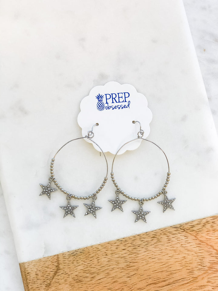 Erin Crystal Star Drop Earrings - Silver