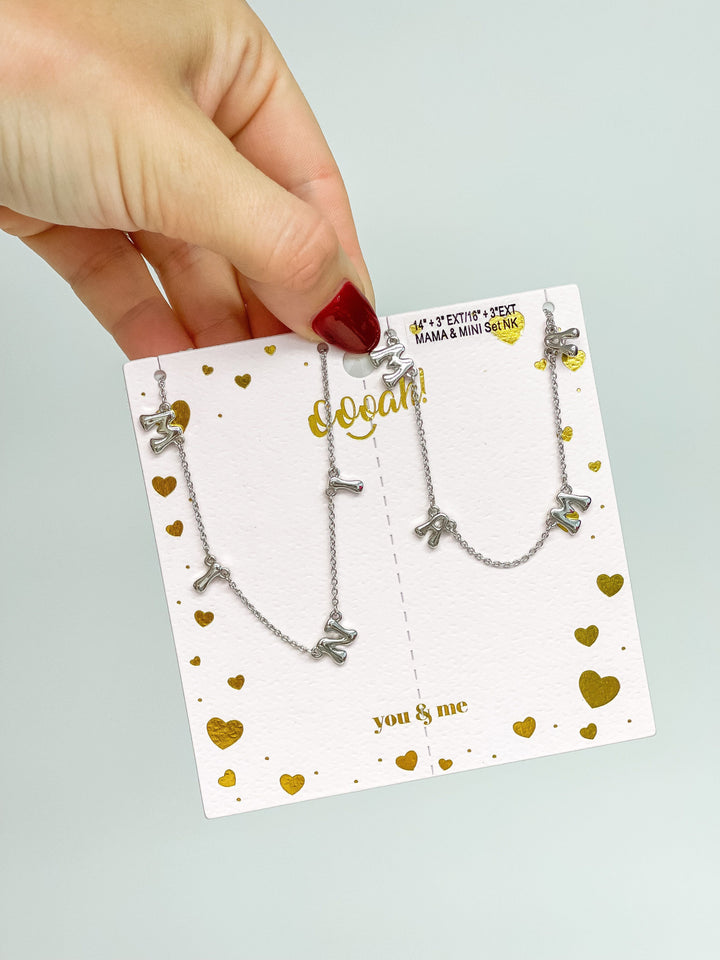 Mama & Mini Station Necklace Set - Silver