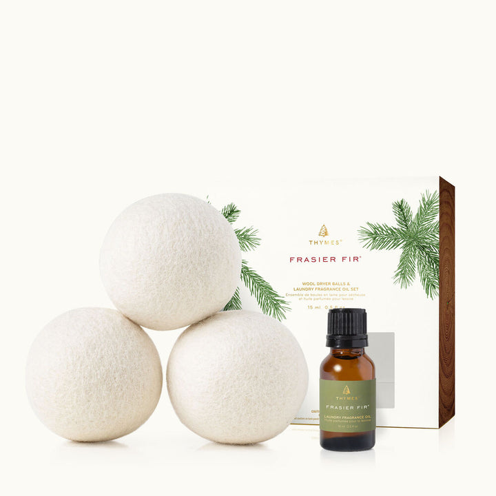 Frasier Fir Wool Dryer Balls & Laundry Fragrance Oil Set by Thymes